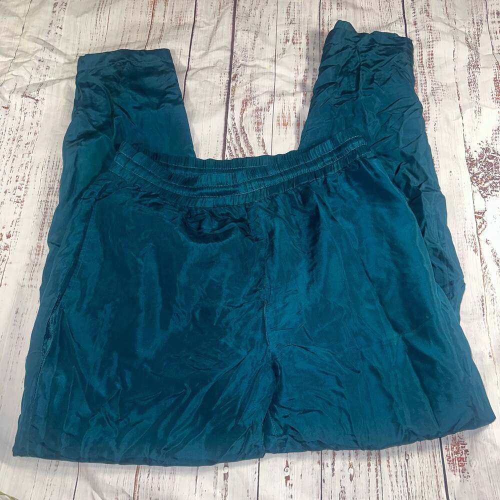 Vintage Beyond Performance Teal Silk Shell Nylon Lined Relaxed Track Pants-L